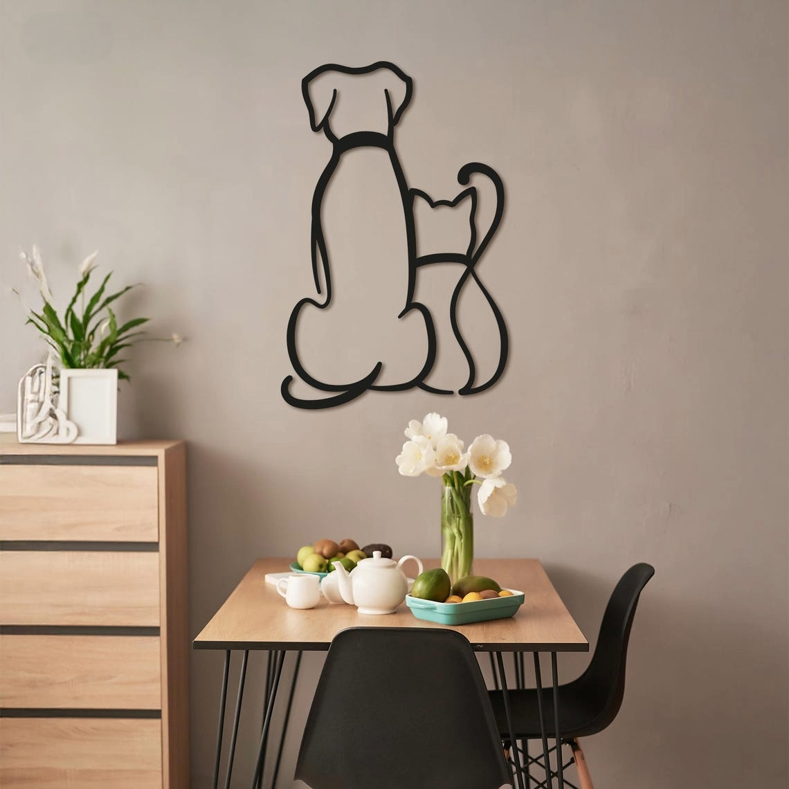 Minimalist Köpek ve Kedi Metal Duvar Tablosu - AMD6020 - Görsel 4
